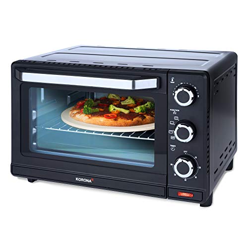 Korona 57156 57156-Horno multifunción de Acero Inoxidable, pequeño, Compacto, Mini, Parrilla para Horno, Bandeja esmaltada, Piedra para Pizza, 1500 W, 24 litros, Negro