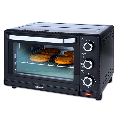 Korona 57156 57156-Horno multifunción de Acero Inoxidable, pequeño, Compacto, Mini, Parrilla para Horno, Bandeja esmaltada, Piedra para Pizza, 1500 W, 24 litros, Negro