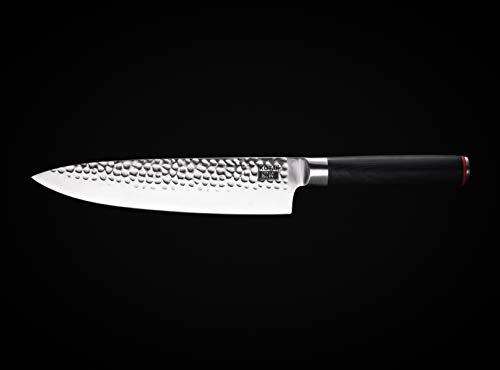 KOTAI - Cuchillo de Chef japonés Profesional - Acero Inoxidable de Alto Carbono 440C. Cuchillo de Cocina con Hoja de 20 centímetros y Mango Negro de Madera de Pakka - Cuchillo Japonés Gyuto con Funda