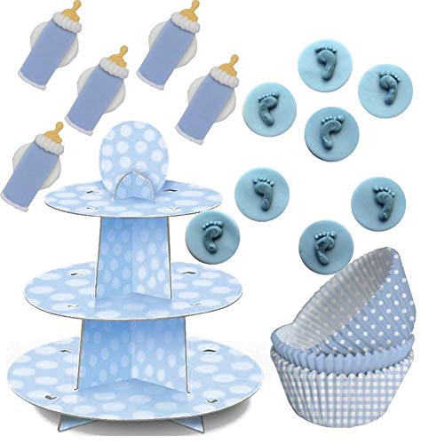 KPW 89 Piezas Baby Shower Muffin dekorations Back Set Azul para hasta 75 Cupcakes