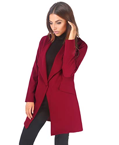 KRISP Blazer Mujer Largo Boyfriend Chaqueta Larga Elegante Talla Grande Boda, (Burdeos, M), 5403-WIN-M