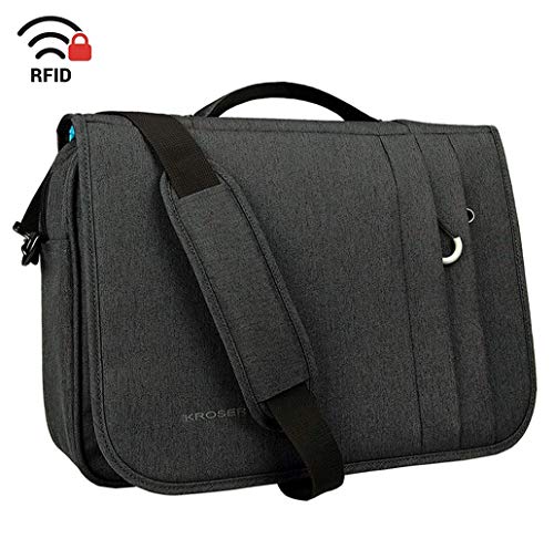 KROSER Maletín para Portátil Bandolera de Mensajero 16" Bolsa para Portátil Hidrófugo Flapover Bolso de Computadora de Negocios con Bolsillos RFID para Empresa/Universidad/Hombres/Mujeres