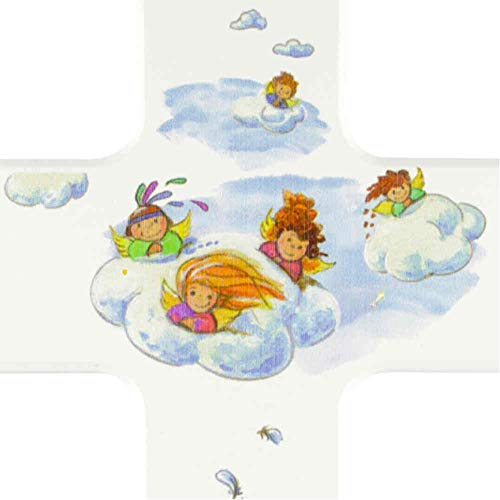 kruzifix24 - Cruz para niños, diseño de ángel de la guarda sobre una nube, cruz de madera, color blanco, 15 x 9 cm, neutral para niñas/niños, cruz para bautizo regalo, nacimiento, comunión