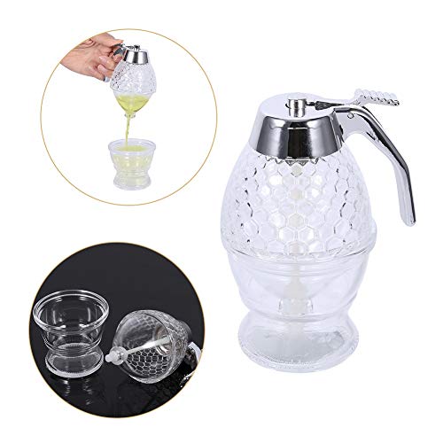 KSTEE Dispensador de Miel Dispensador de Miel de acrílico Agitador de Manos Transparente Batido de Jugo Dispensador de Miel de Jarabe, Vaso con Soporte de Almacenamiento (200 ml)