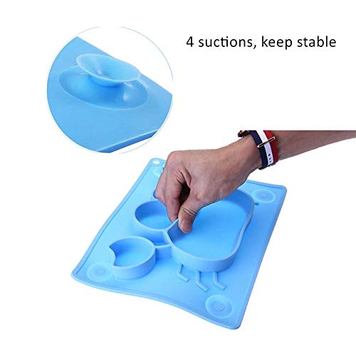 Kuiji - Plato de silicona para bebé, con cuchara sensible y tenedor aprobado por la FDA, sin BPA, con ventosas antideslizantes, 4 ventosas fuertes, 1 agujero para colgar (cangrejo azul)