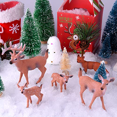 KUUQA 25 Piezas Mini árboles de sisal Cepillo de Botella Árboles Árboles de Escarcha de Nieve con Figuras en Miniatura Animales del Bosque Ciervos Zorro Mesa Artesanía Decoración