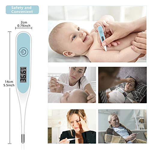 Kuyang Termómetro clínico digital, Termometro Digital Termometro Bebe Niños y Adultos Resistente al Agua, Pantalla LCD Señal Acústia, sin Mercurio, Sin Cristal