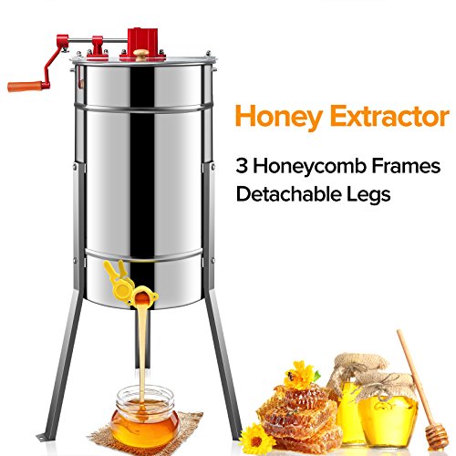 Kwasyo Extractor de Miel Manual, 3 Frame Honey Extractor Separator, Extractor de Miel Acero Inoxidable, Diámetro 38cm, Gran Capacidad Equipo de Apicultura de Abejas con Cubierta Transparente
