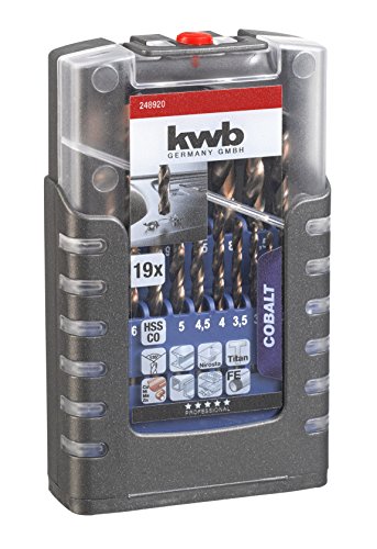 kwb COBALT HSS CO Juego de brocas 19pieza(s) - Brocas (Taladro, Juego de brocas, Rotación manual derecha, Plancha, De plástico, Perfil, Acero inoxidable, Hoja de acero inoxidable (delgada), 135°, Acero rápido aleado con cobalto (HSS-Co))