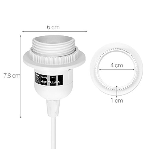 kwmobile 3x portalámparas E27 con arandela roscada y cable electrónico con interruptor - lámpara portalámpara y cable, 3,5m en blanco