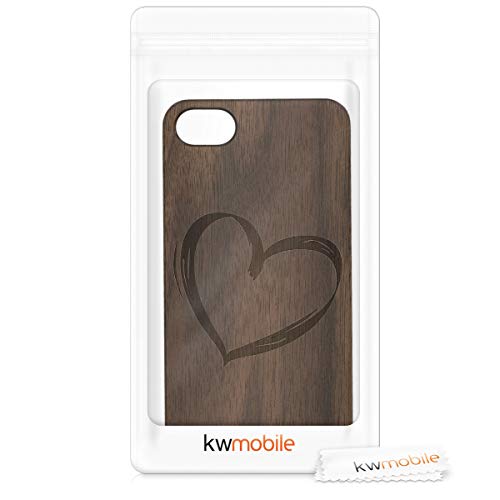 kwmobile Funda Compatible con Apple iPhone 7/8 / SE (2020) - Carcasa de Madera - Case Trasero Duro Dibujo de corazón