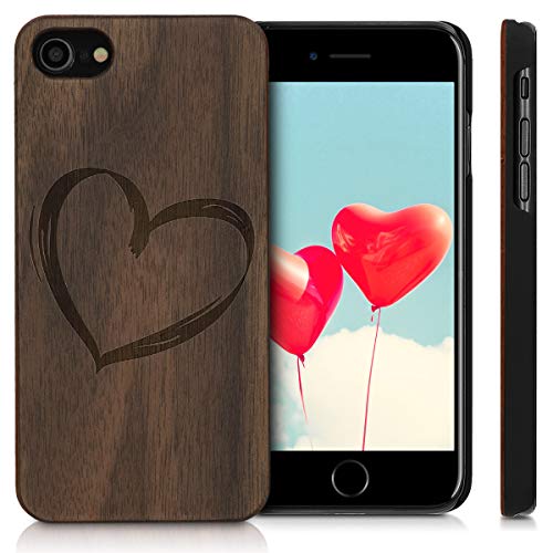 kwmobile Funda Compatible con Apple iPhone 7/8 / SE (2020) - Carcasa de Madera - Case Trasero Duro Dibujo de corazón