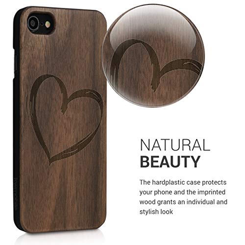 kwmobile Funda Compatible con Apple iPhone 7/8 / SE (2020) - Carcasa de Madera - Case Trasero Duro Dibujo de corazón