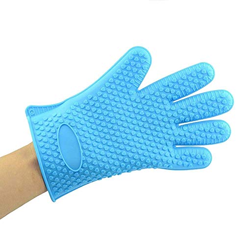 Kyman Guantes de Cocina, Guantes de Barbacoa Grueso Cocinar Guante Resistente al Calor del Horno for Hornear Guante de Cocina BBQ Grill Guante Guante Mitones Grill-Azul de Silicona (2 Unidades)