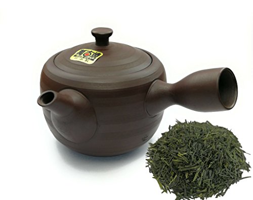 Kyusu - Tetera japonesa de cerámica marrón, colador de té integrado, tetera con una sola mano para preparar té verde