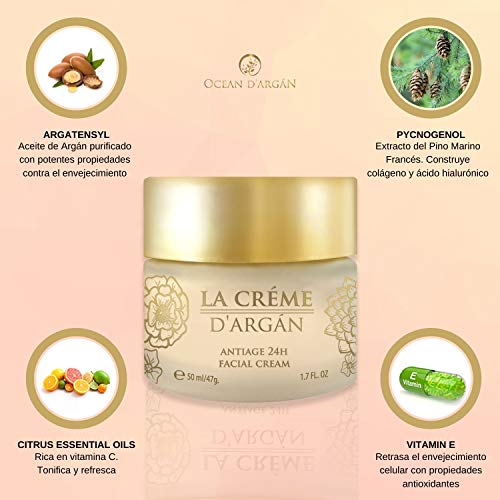 La Créme D’Argan - CREMA ANTIARRUGAS hidratante Facial, Mujer y Hombre, Fabricada en España- Con Argan, Vitamina E, Pycnogenol | Crema Correctora | Anti-imperfecciones | Día y Noche | Sin Parabenos