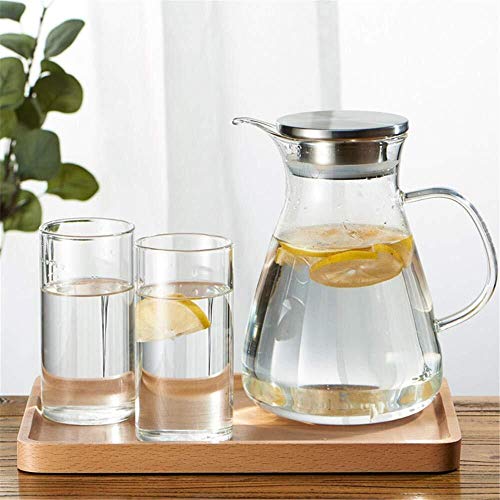 La jarra de cristal 1600ml de agua, jugo frío de hielo jarra con la tapa de acero inoxidable Jarra de vidrio borosilicato Hervidor de vino tinto, vino, zumo, leche, hielo de agua fría, caliente café,