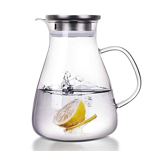 La jarra de cristal 1600ml de agua, jugo frío de hielo jarra con la tapa de acero inoxidable Jarra de vidrio borosilicato Hervidor de vino tinto, vino, zumo, leche, hielo de agua fría, caliente café,