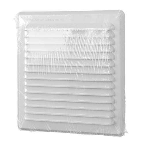 La Ventilazione AMR200B Rejilla de ventilación de plástico rectangular blanca, con red antiinsectos y muelles. Dimensiones: 204 x 230 mm.