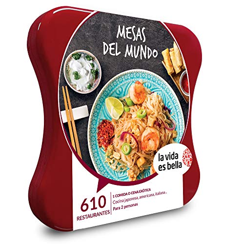 LA VIDA ES BELLA - Caja Regalo hombre mujer pareja idea de regalo - Mesas del mundo - 610 restaurantes de cocina internacional: japonesa, italiana, hindú, mexicana y mucho más