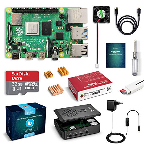 LABISTS Raspberry Pi 4 Model B Kit de 2 GB con SD de 32GB Clase 10, Ventilador, 3 Disipadores de Calor, Micro HDMI, Lector de Tarjetas, Caja Negra y Destornillador