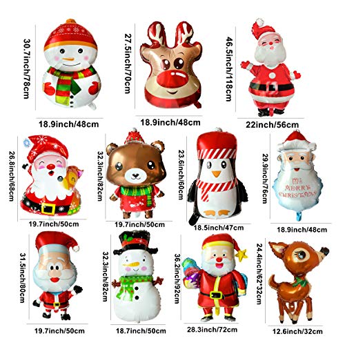 LABOTA 11PCS Grande Feliz Navidad Globos Globo de Papel de Aluminio Papá Noel / Muñeco de Nieve / Reno / Alce Globo de Helio para Suministros de decoración de Fiesta de año Nuevo de Navidad