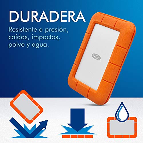 LaCie STFS2000800 - Disco Duro Externo (2 TB, USB Tipo C, USB 2.0) Color Naranja y Plateado