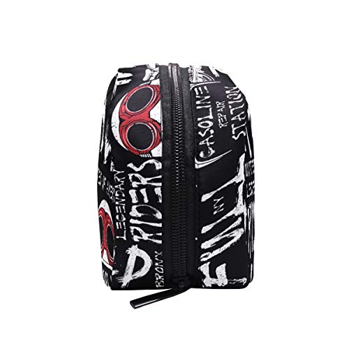 Lafle motocicleta tipografía cuadrado maquillaje cosmético bolsa sarga tejido organizador bolsa para mujeres o niñas viajes o uso diario 6.5 (L) X 2.5 (W) X 4 (H)