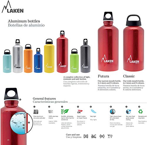 Laken Botella de Aluminio 1,5L Roja Futura (boca estrecha) (74-R)