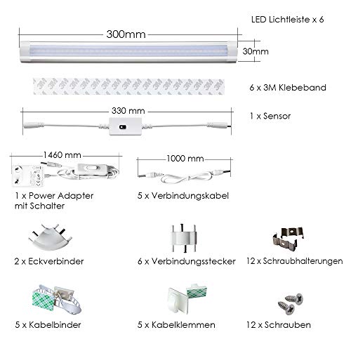 Lampaous - 6 x 4 W regulable LED luces para parte inferior del mueble, barra de luz, luz nocturna, iluminación para vitrinas, armario, luz blanca neutra