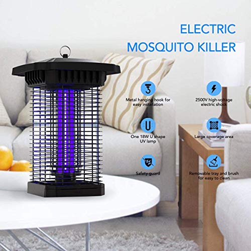 Lámpara Anti Mosquitos, FOCHEA 18W UV Mata Mosquitos Electrico Impermeable IPX4 Lampara Mata Mosquitos de Exterior y Interior Silencio para Mosquitos, Insectos, Moscas