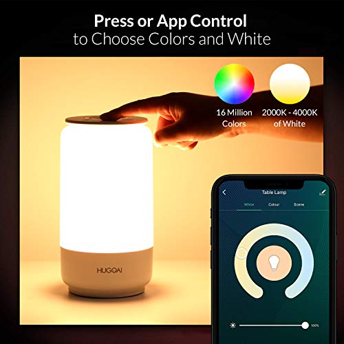 Lampara de Mesita de Noche LED inteligente, Lampara de Mesa HUGOAI, luz nocturna, con temperatura de color y cambio de color RGB y conexión Wi-Fi,compatible con Alexa/Google Assistant e IFTTT-Gris