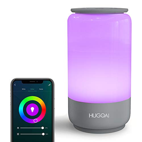 Lampara de Mesita de Noche LED inteligente, Lampara de Mesa HUGOAI, luz nocturna, con temperatura de color y cambio de color RGB y conexión Wi-Fi,compatible con Alexa/Google Assistant e IFTTT-Gris