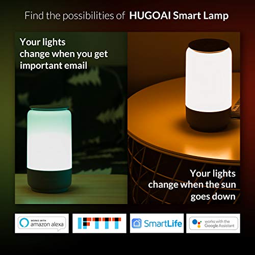 Lampara de Mesita de Noche LED inteligente, Lampara de Mesa HUGOAI, luz nocturna, con temperatura de color y cambio de color RGB y conexión Wi-Fi,compatible con Alexa/Google Assistant e IFTTT-Gris