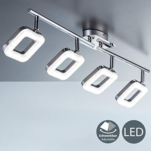 Lámpara de techo LED I Salón I 4 focos I Orientables y giratorios I Luces instaladas fijas I Metal I Plástico I Foco angular I Cromado I 230 V I IP20 I 4 x 4 W