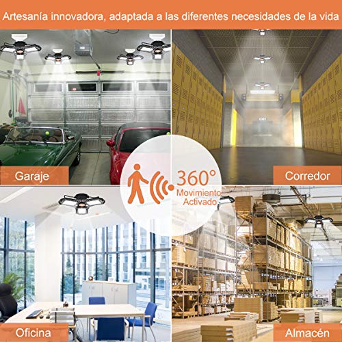 Lámpara Garaje Inductivo LED E27 Bawoo 60W Radar Lámpara Oficina Taller Iluminación LED Sótano Lámpara Techo Luz Almacén Bombillas E27 Ultra Brillante 6000LM 6000K Ajustable 270° Tienda Lámpara Bodega