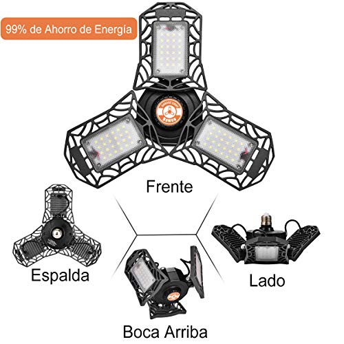 Lámpara Garaje Inductivo LED E27 Bawoo 60W Radar Lámpara Oficina Taller Iluminación LED Sótano Lámpara Techo Luz Almacén Bombillas E27 Ultra Brillante 6000LM 6000K Ajustable 270° Tienda Lámpara Bodega