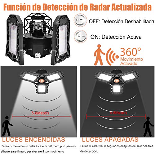 Lámpara Garaje Inductivo LED E27 Bawoo 60W Radar Lámpara Oficina Taller Iluminación LED Sótano Lámpara Techo Luz Almacén Bombillas E27 Ultra Brillante 6000LM 6000K Ajustable 270° Tienda Lámpara Bodega