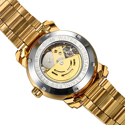 Lancardo - Reloj mecánico automático de pulsera para hombre, esfera con números romanos, caja perforada, impermeable, para negocios o aspecto informal, color oro