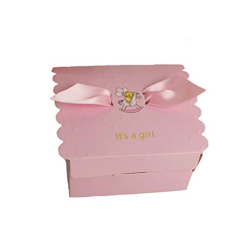 Lance Home 50Pcs Caja Pequeña para Caramelos Regalo Bombones Recuerdos Bautizos Bodas con Cinta para Boda Cumpleaños Fiesta Bienvenida Bebé Sagrada Comunión ala de Angel (Rosa)