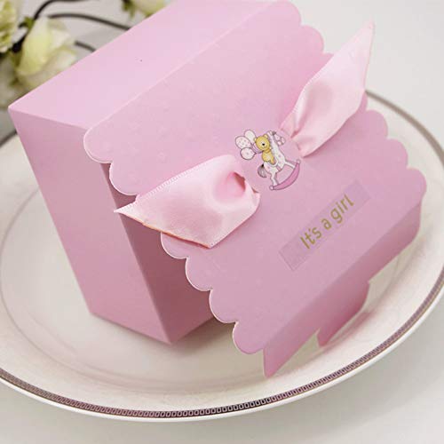 Lance Home 50Pcs Caja Pequeña para Caramelos Regalo Bombones Recuerdos Bautizos Bodas con Cinta para Boda Cumpleaños Fiesta Bienvenida Bebé Sagrada Comunión ala de Angel (Rosa)