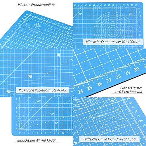 Lange & König Kit de Cuter Rotativo incluye Base de Corte A2, Cortador Rotativo, 5 Cuchillas de Repuesto, Regla de Patchwork + 20 Pinzas Costura como Accesorios de Costura