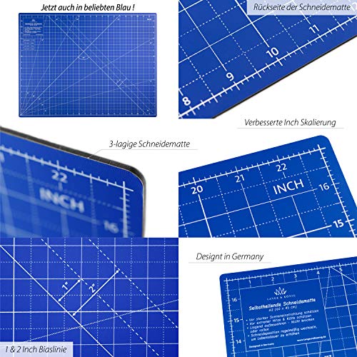 Lange & König Kit de Cuter Rotativo incluye Base de Corte A2, Cortador Rotativo, 5 Cuchillas de Repuesto, Regla de Patchwork + 20 Pinzas Costura como Accesorios de Costura