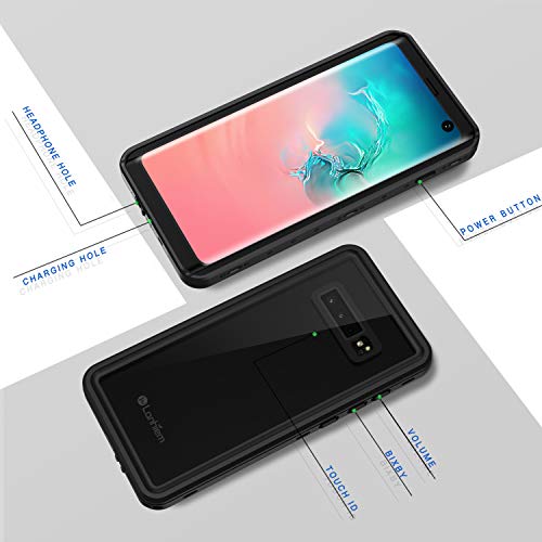 Lanhiem Funda Impermeable Samsung S10, Carcasa Resistente Al Agua IP68 Certificado [Protección de 360 Grados], Carcasa para Samsung Galaxy S10 Compatible con Sensor de Huellas Digitales, Negro