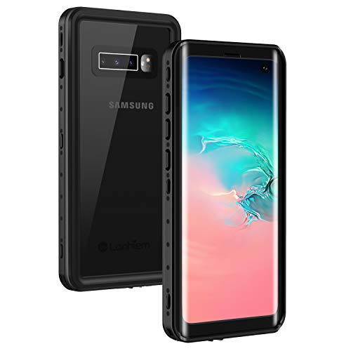 Lanhiem Funda Impermeable Samsung S10, Carcasa Resistente Al Agua IP68 Certificado [Protección de 360 Grados], Carcasa para Samsung Galaxy S10 Compatible con Sensor de Huellas Digitales, Negro