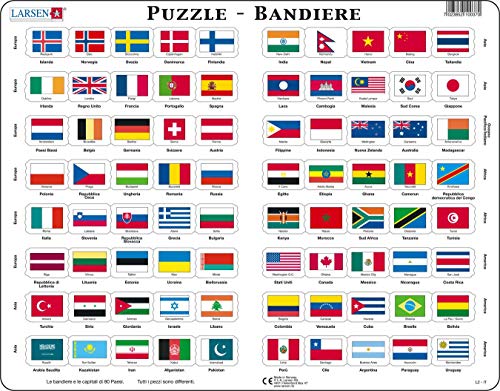 Larsen L2 Rompecabezas de la Bandera, edición en Italiano, Puzzle de Marco con 80 Piezas