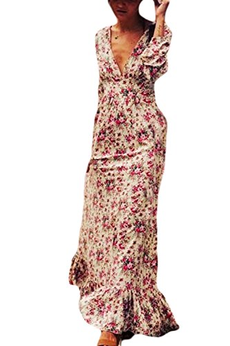 Las Mujeres Vestido De Verano Casual Bohemio Floral Print Swing Maxi Vestidos Picture S