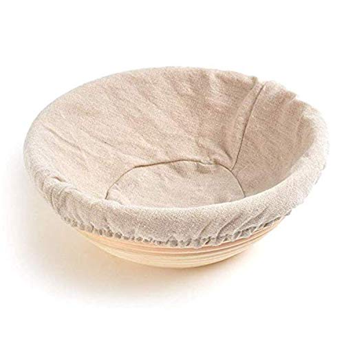 Latocos Cesta a Prueba de Pan con Funda de Banneton de Lino Banneton Pruebas Cesta Banneton para Pan para Panadería Profesional y Casera (Cesta Redonda + Forro Redondo, 23x8.5cm)