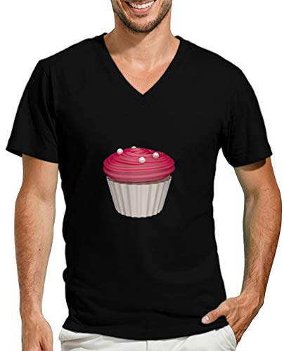 latostadora - Camiseta Cupcake de Frambuesa para Hombre Negro L