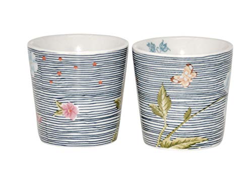 Laura Ashley - Juego de 2 hueveras Porcelana de Color Gris Oscuro a Rayas con Mariposas y Flores diseño Heritage Collectables Huevera Apto para lavavajillas y microondas